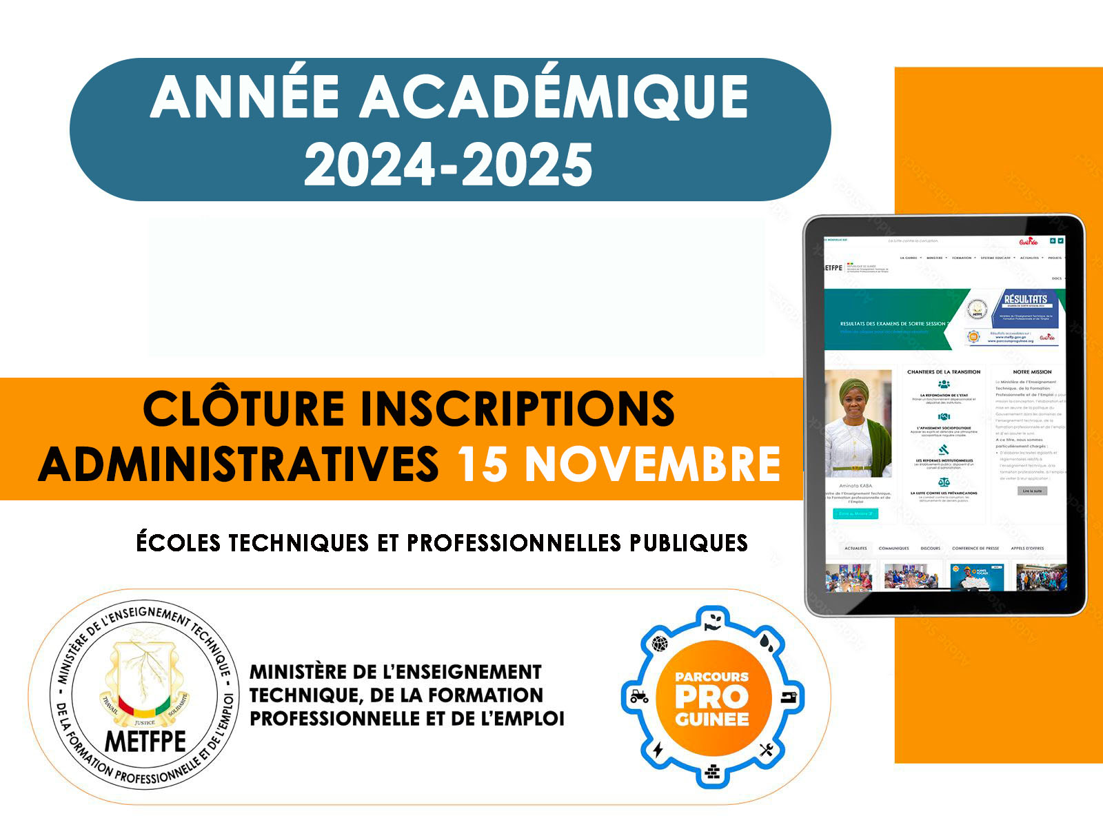 Lire la suite à propos de l’article ENSEIGNEMENT TECHNIQUE : LE COMPTE À REBOURS LANCÉ POUR LES INSCRIPTIONS ADMINISTRATIVES SUR PARCOURS PRO GUINÉE